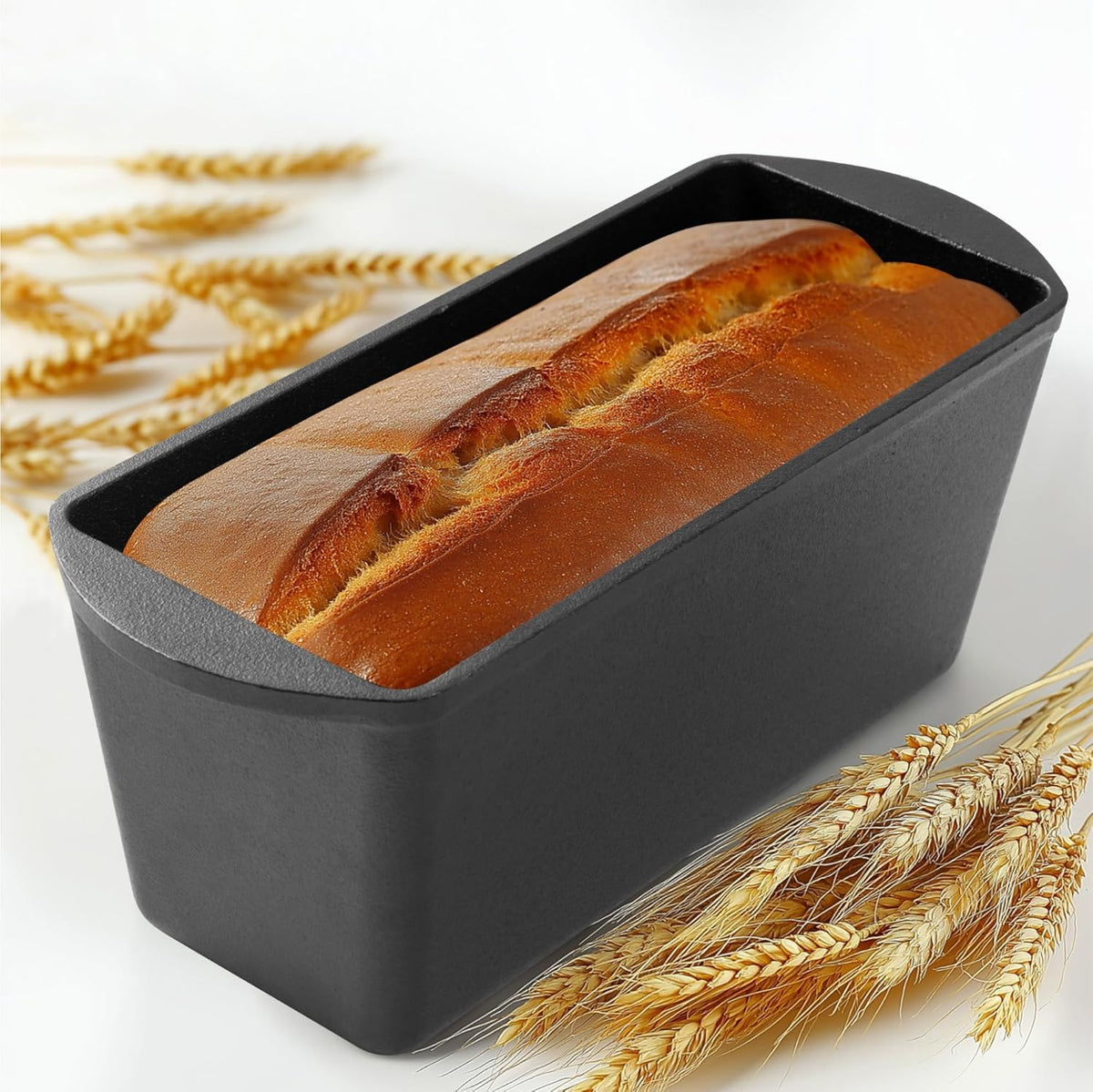 Navaris Cast Iron Bread Loaf Tin, 34cm, Black - Even Heat Distribution & Retention - Enameled Non-Stick Baking Pan - Cake and Bread Tins for Roasting, Oven Cooking & Grilling