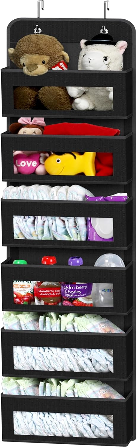 Simple Houseware 6 Clear Window Pocket Over Closet Door Storage Hanging Organizer for Bedroom, Bathroom, Pantry, Black
