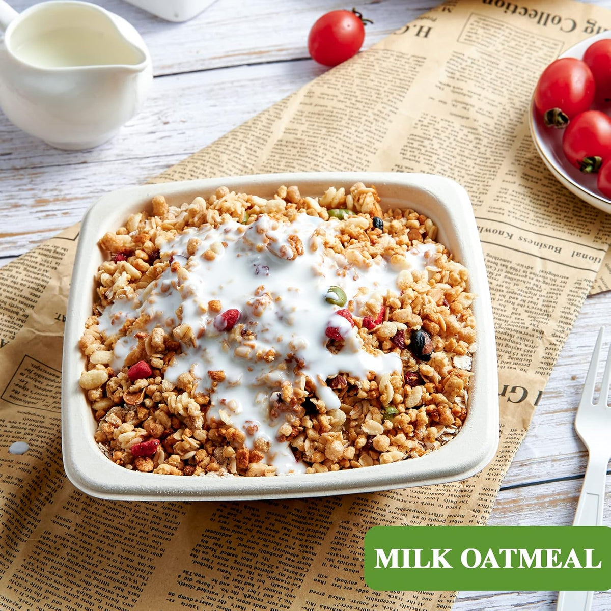 Vplus 180 Pack 24 OZ Paper Bowls Bulk, Square Disposable and Compostable, Eco-friendly Bagasse, Heavy-duty Bowls Perfect for Milk Cereals, Snacks, Salads