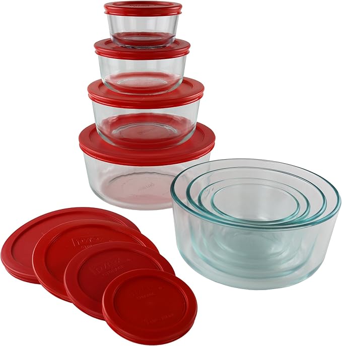 Pyrex Simply Store (8-Pack) Glass Food Storage Containers Set, (1, 2, 4 & 7 Cup) Meal Prep Containers With BPA-Free Lids, Dishwasher & Microwave Safe