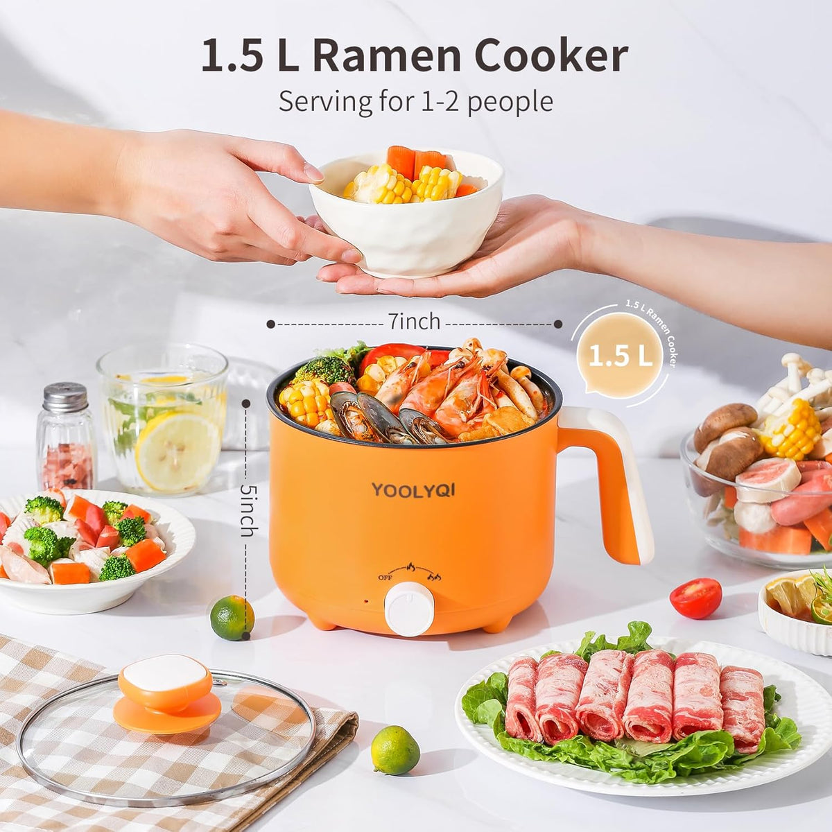 Hot Pot Electric : 1.5L Mini Ramen Cooker with 2 Temp Settings, Portable Lazy Pot Dorm, Office Must Have for Ramen/Noodles/Soup/Oatmeal