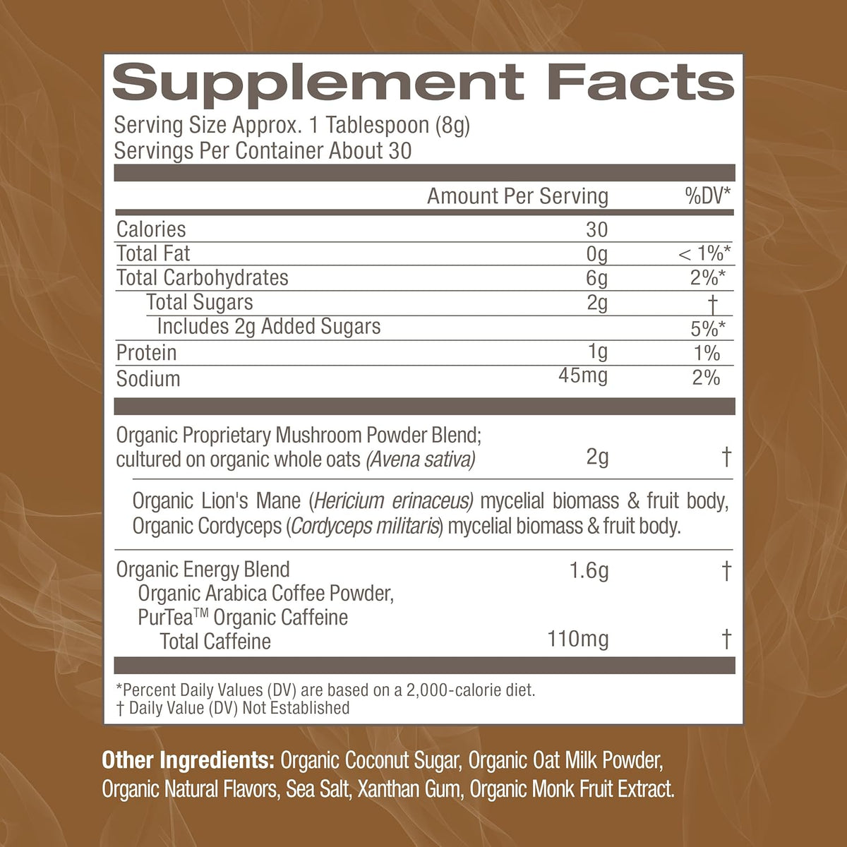 OM MUSHROOM SUPERFOOD Coffee Latte Blend Mushroom Powder, 8.47 Ounce Canister, 30 Servings, Lion's Mane, Cordyceps, Reishi, Chaga, Energy & Mental Clarity Support Supplement