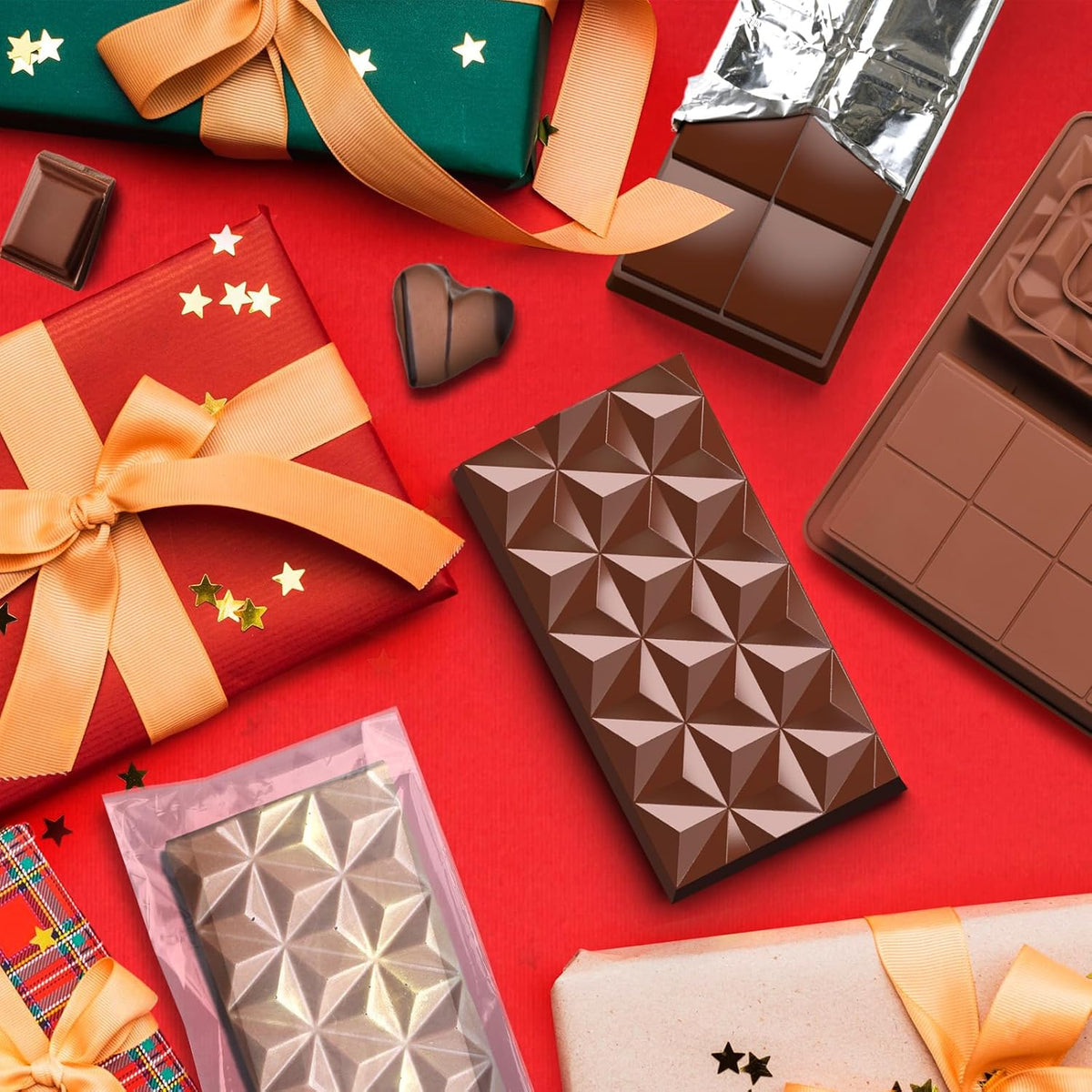 Mity rain Chocolate Bar Mold Deep - 1 inch Deep Thick Non-Stick Silicone Molds for Stuffed Dubai Chocolate Bar Pistachio, Large Food-Grade Candy Bar Mold with 50 bags for Filling & Snacks