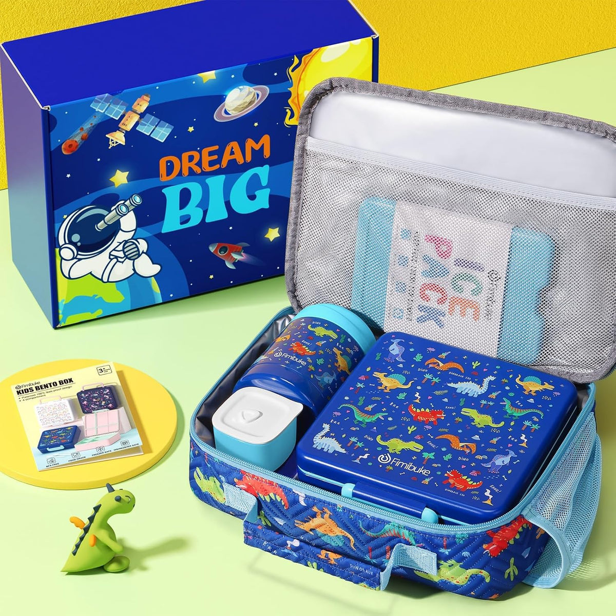 Fimibuke Kids Bento Snack Lunch Box with 4 Compartment, Insulated Bag, Stainless Steel Vacuum Thermos Food Jar, Ice Pack, Utensils Set, Birthday Gift for Age 3-12 Back to School Toddler Girl Boy