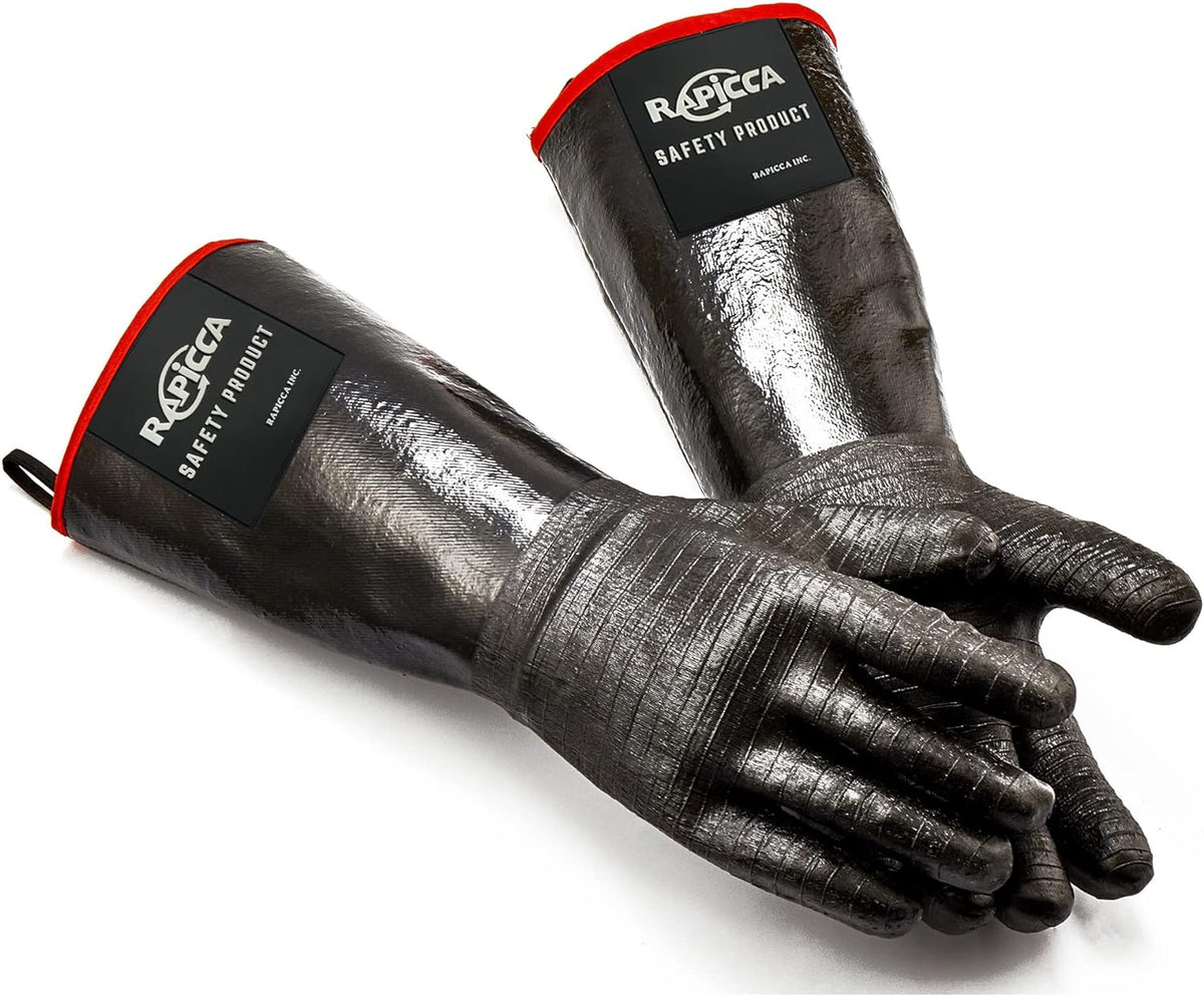 RAPICCA 932°F Heat Resistant BBQ Grill Gloves: Oil Resistant Waterproof for Smoking Grilling Cooking Barbecue Deep Frying Turkey Rotisserie Handling Hot Greacy Meat Stocking Stuffers - Long Sleeve