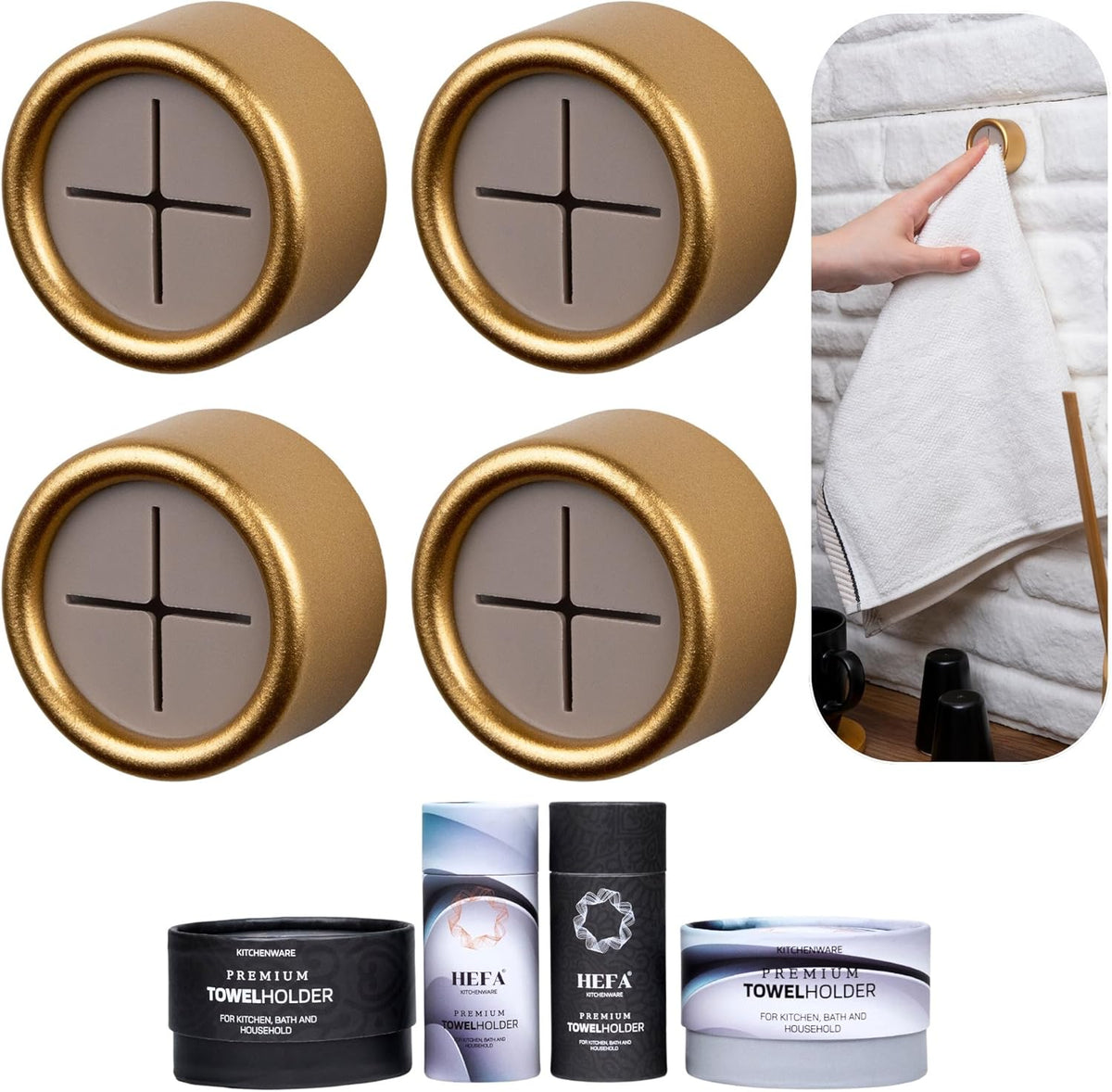 HEFA Towel Holder, Towel Hooks, Dish Towel Holder, Kitchen Organization, Bathroom Accesories, Kitchen Towel Hook, Kitchen Towel Holder, Christmas Gift, Kitchen Gadgets 4 Pack