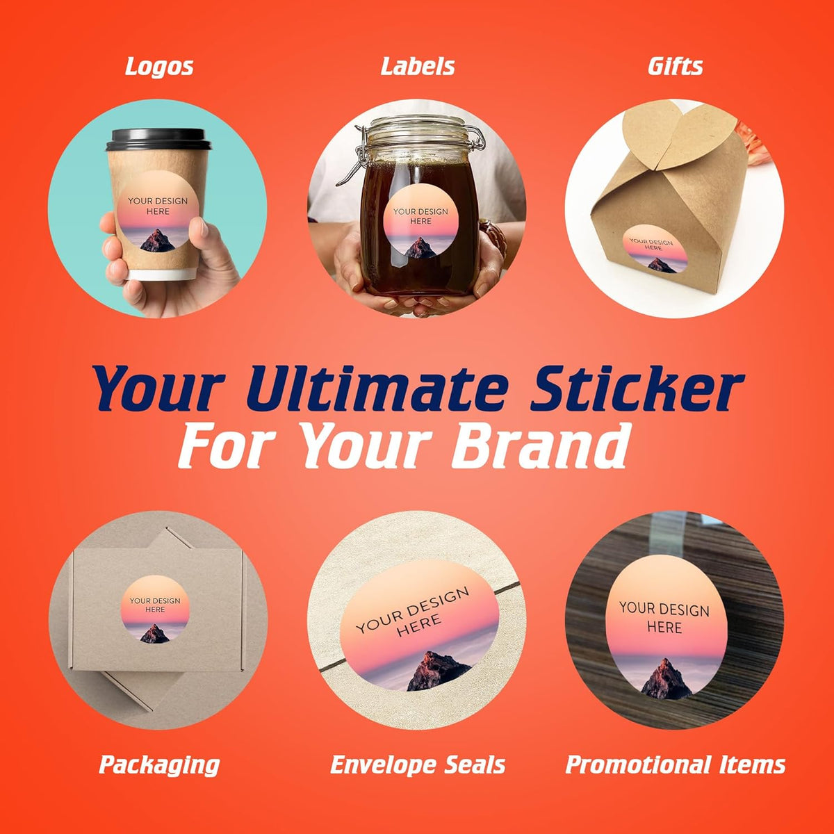 100 Custom Vinyl Stickers - Upload Your own Image, Text, Design, Logo - Personalized Logo Labels for Handmade, Packaging, Bottle, Jars, Candle, Brand Stickers (Mountain, 3x3)