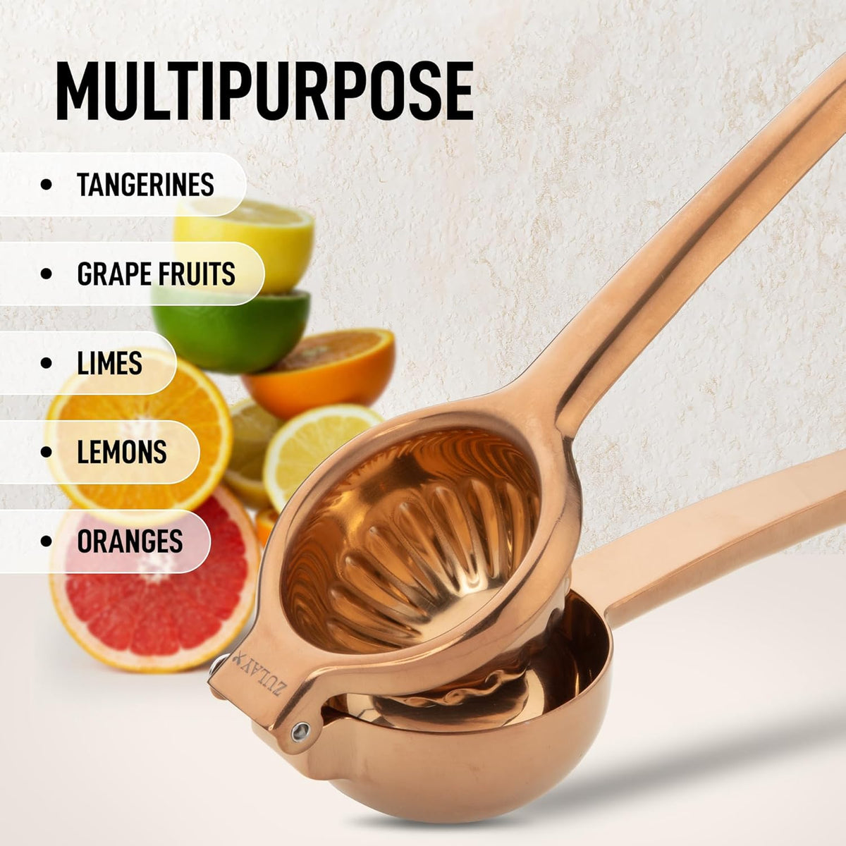 Zulay Kitchen Lemon Squeezer Stainless Steel - Premium Quality, Heavy Duty Solid Metal Squeezer Bowl - Large Manual Citrus Press Juicer and Lime Squeezer Stainless Steel - Rose Gold