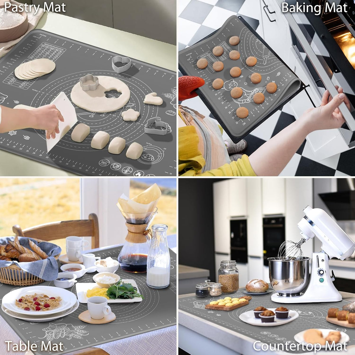 Silicone Pastry Mat 28" x 20" Extra Thick Non Stick Baking Mat with Measurements and Edge Heightening, Food Grade Silicone Rolling Mat for Pastry, Bread, Cookies, Pizza, Fondant, Pasta