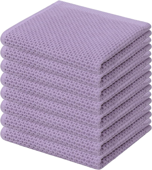 Kitinjoy 100% Cotton Kitchen Dish Cloths, 8 Pack Waffle Weave Ultra Soft Absorbent Dish Towels for Drying Dishes Quick Drying Kitchen Towels Dish Rags, 12 X 12 Inches, Lavender