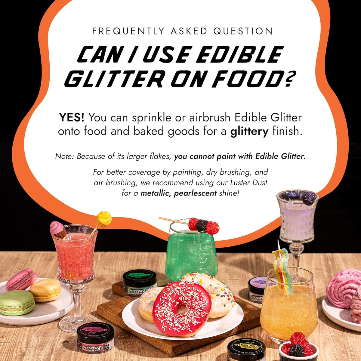 MONÉGASQUE Orange Edible Glitter for Drinks 10g – Edible Glitter for Cakes & Cocktails – Orange Cupcakes & Halloween Cake Decorations Spray Sprinkles – Drink Shimmer Powder for Cocktail Sparkles