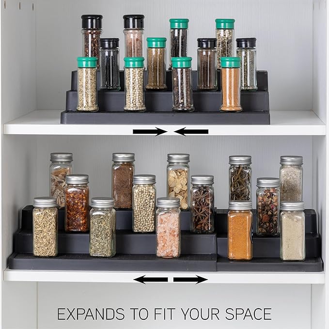 SIMPLEMADE 3-Tier Spice Rack Organizer - Versatile Storage Shelf for Kitchen, Bathroom, Bedroom & Office, Set of 2, Expandable Black