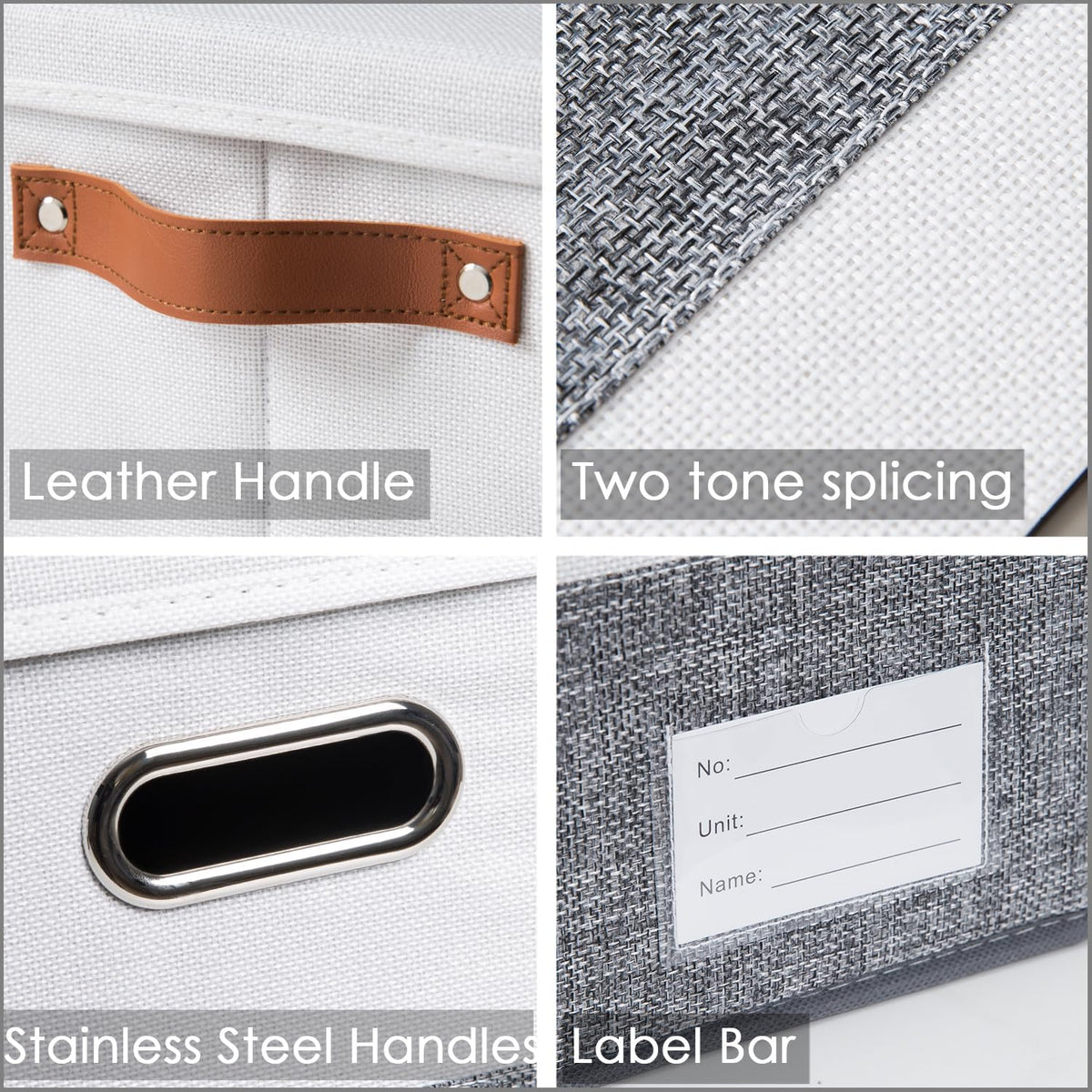 PRANDOM Foldable Storage Bins with Handles [3-Pack] Fabric Collapsible Storage Boxes Baskets Cubes Containers with Handles for Closet Living Room Bedroom (Grey & White 11.5x8.5x6.7'')