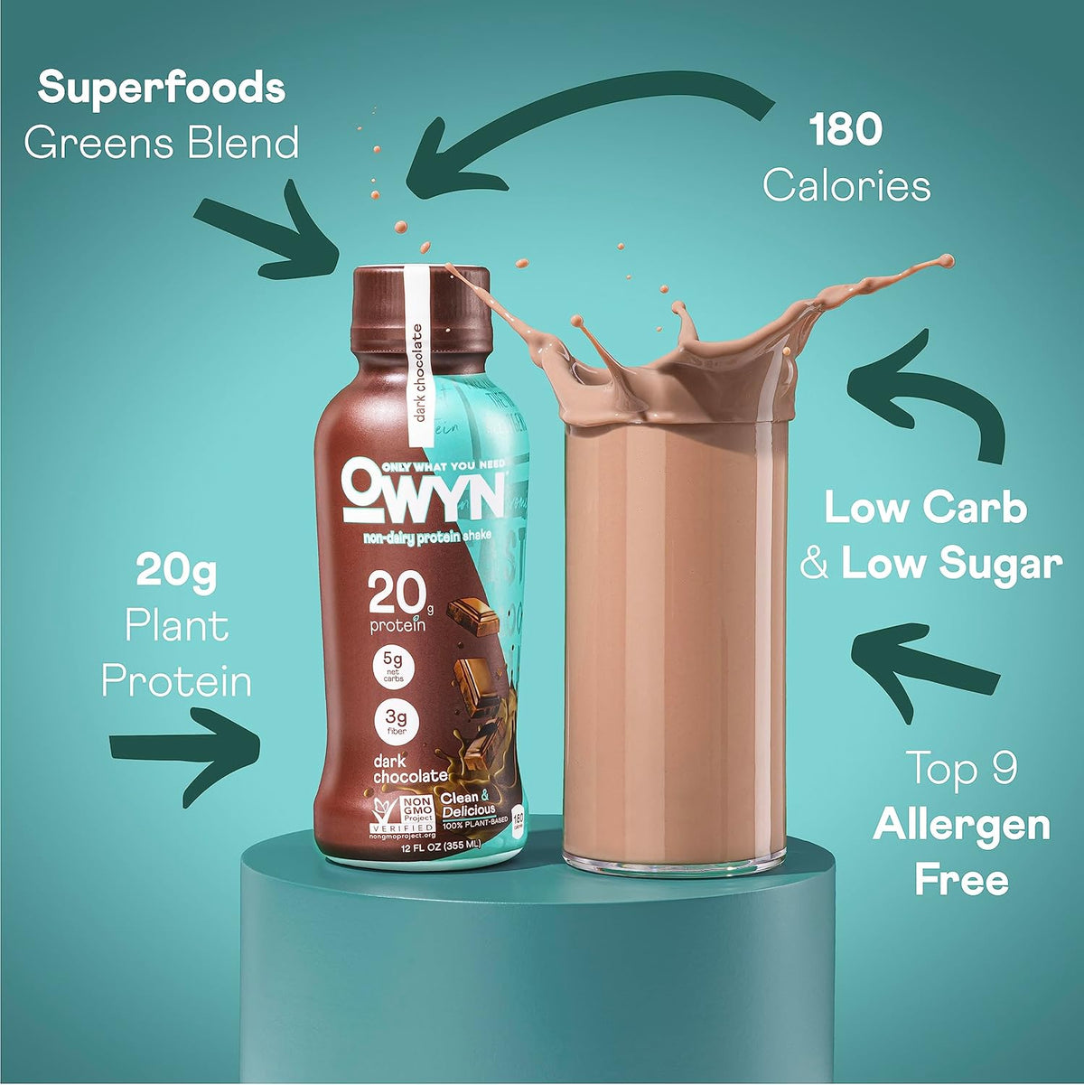 OWYN Only What You Need Protein Shake, 20g Vegan Protein, Ready to Drink, Dairy Free, Great Taste, 4g Sugar, 5g Net Carbs, Strawberry Banana Variety Pack, 12 Fl Oz (12 Pack)