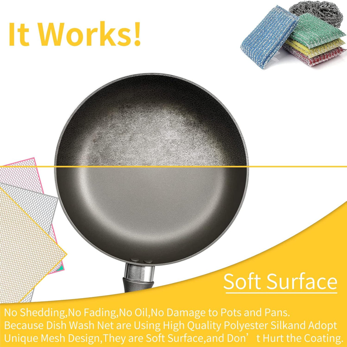 6Pcs Dish Wash Net,Innovative Mesh Cloth,Ultra Non-Scratch Dish Rags for Washing Dishes,100% No Odor/Quick Dry,Perfect Scrubber,Dish Sponges for Washing Dishes Yellow/Pink/Gray