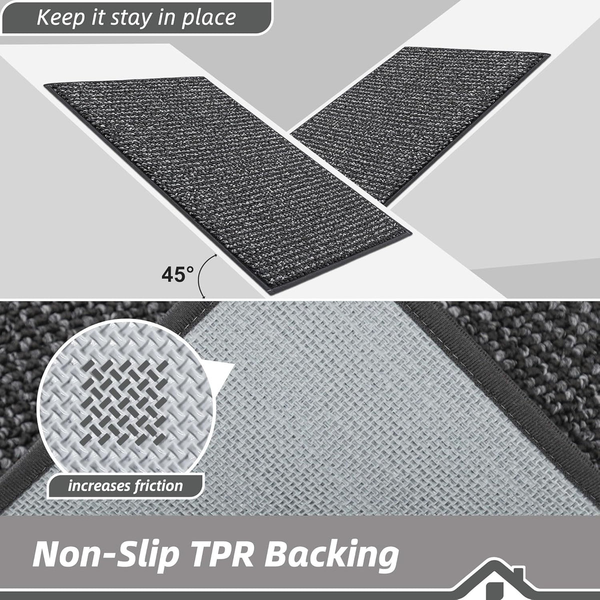 BEQHAUSE Dirt Trapper Door Mat 24" x 36", Non-Slip Washable Doormats Entrance Mat, Dirt Resistant and Absorbent Welcome Mat, Low Profile Floor Mats for Front Back Door and Entryway, Charcoal