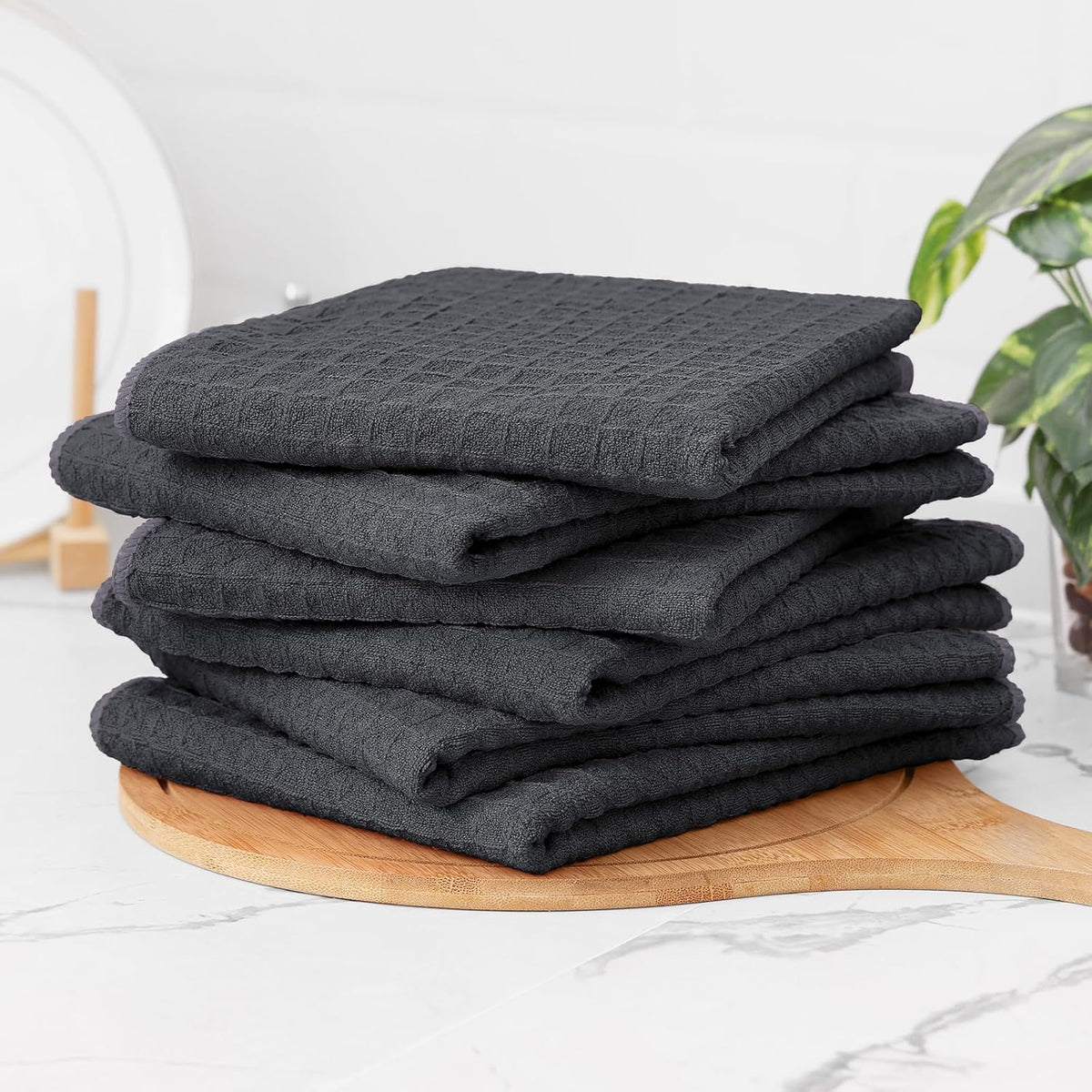 Homaxy Microfiber Waffle Weave Kitchen Towels, 16 x 28 Inch Ultra Absorbent and Solid Color Dish Towels, 6 Pack, Dark Grey