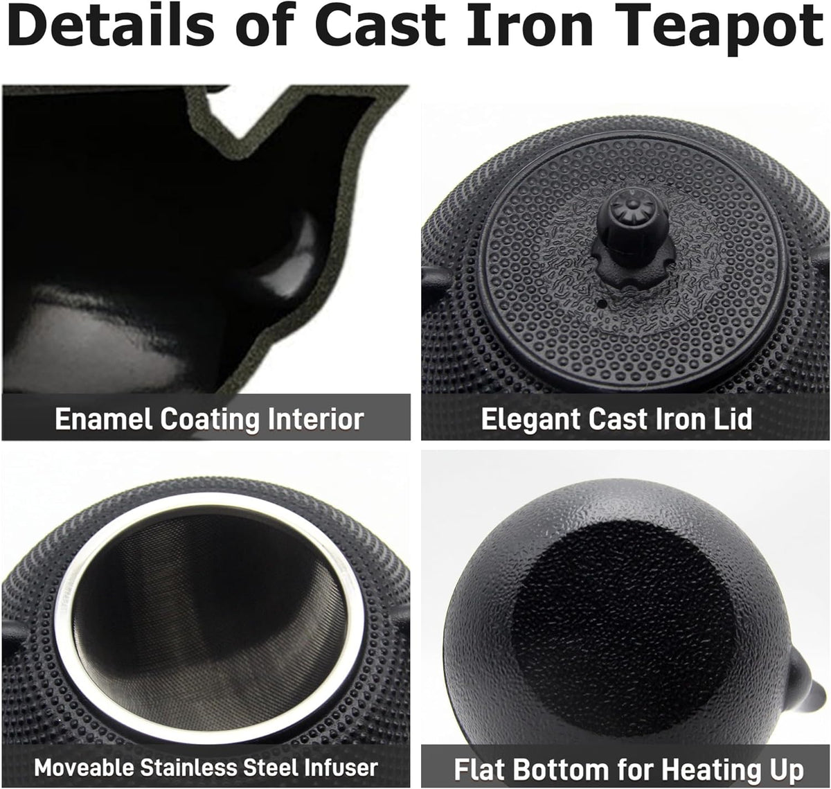 40.6oz Cast Iron Teapot, Japanese Tetsubin Tea Kettle for Stovetop Safe, Black Cast Iron Tea Kettle with Infuser for Loose Leaf, Tea Pot with Enameled Interior, Gift for Tea Lovers