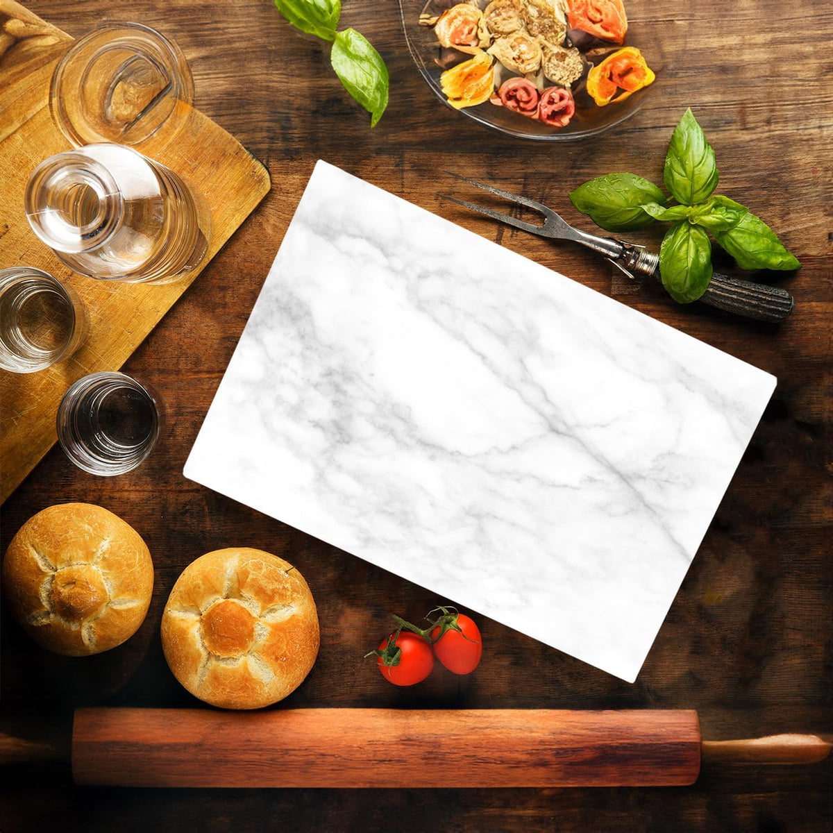 White Agate Marble Kitchen Glass Cutting Board Ocean Decorative Gift Marbled Granite Stone Rock Gift For Her Mom Wife (Marble)
