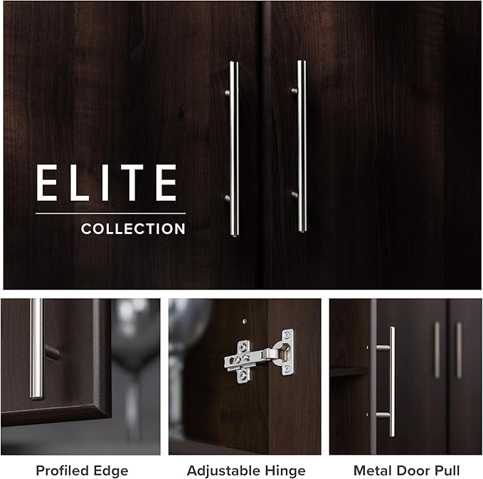 Prepac Elite Tall Garage Storage Cabinet & Pantry Storage Cupboard, 2-Door Freestanding Bathroom or Pantry Cabinet with Adjustable Shelves, 16" D x 32" W x 65" H, Espresso