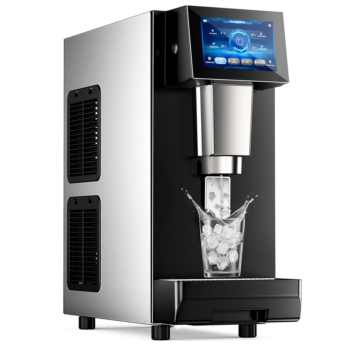 Undercounter Nugget Ice Maker with Water Dispenser – 60 lbs/Day, 10 lbs Bin, Soft Chewable Ice Machine, Self-Cleaning Stainless Steel Ice Machine Maker for Home, Bar, Kitchen, Office