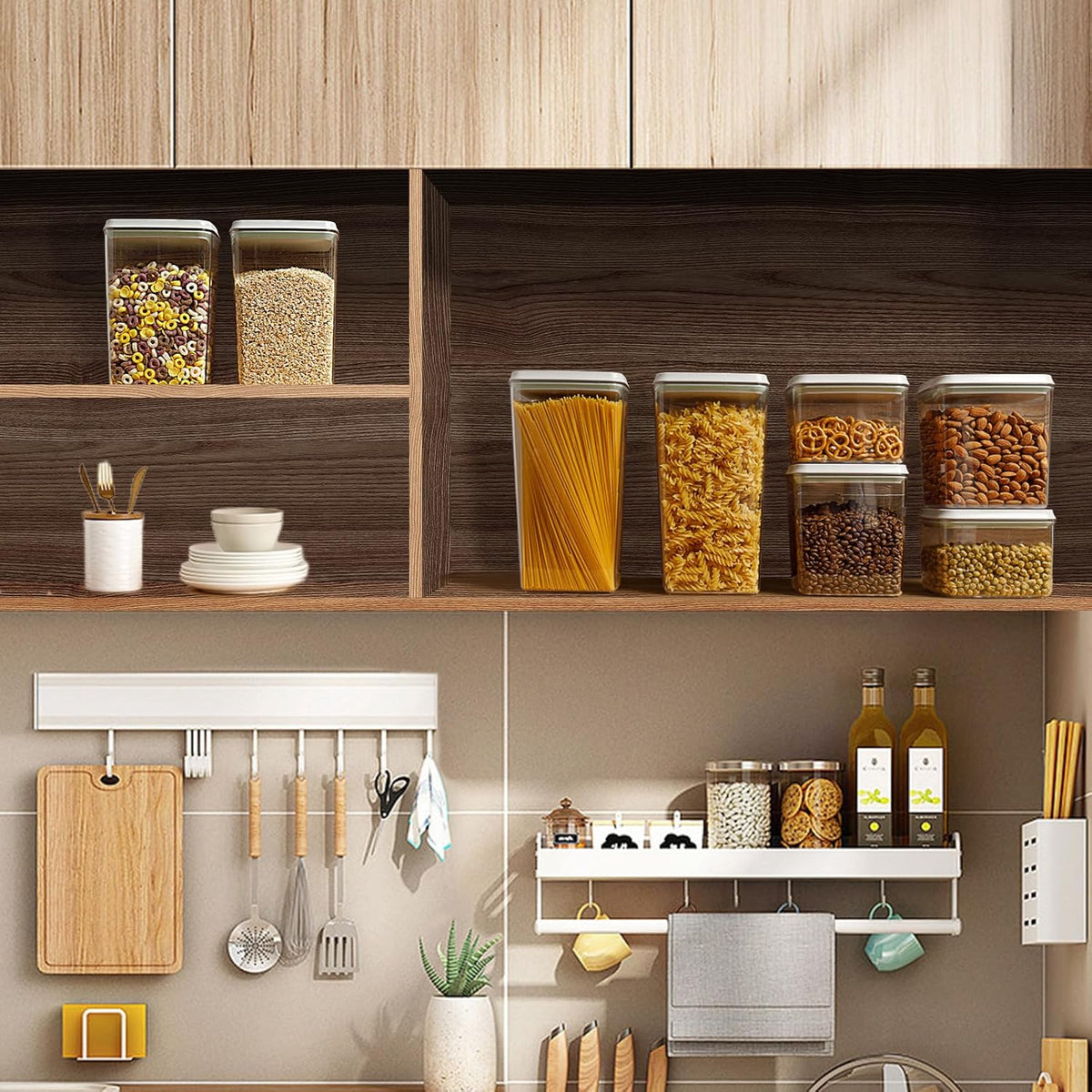 JIMALL Pop Top Food Storage Containers, Stackable Food Containers with Lids Airtight, Leak-proof Containers for Cereal Flour & Sugar, 4 Piece Set-3.5Qt,2.9Qt,2.1Qt,1.3Qt