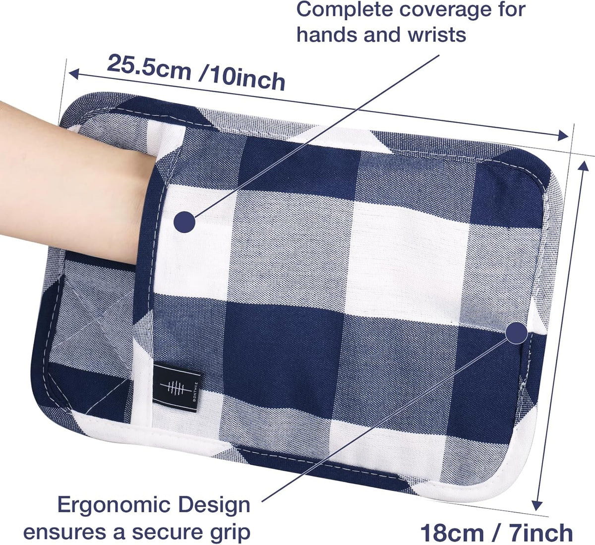 Cotton Pot Holders for Kitchen Heat Resistant Potholder, Hot Pads, Trivet Coaster Non-Slip Potholders Set for Cooking and Baking (2, Blue Plaid, Rectangle, 10 x 7 in)