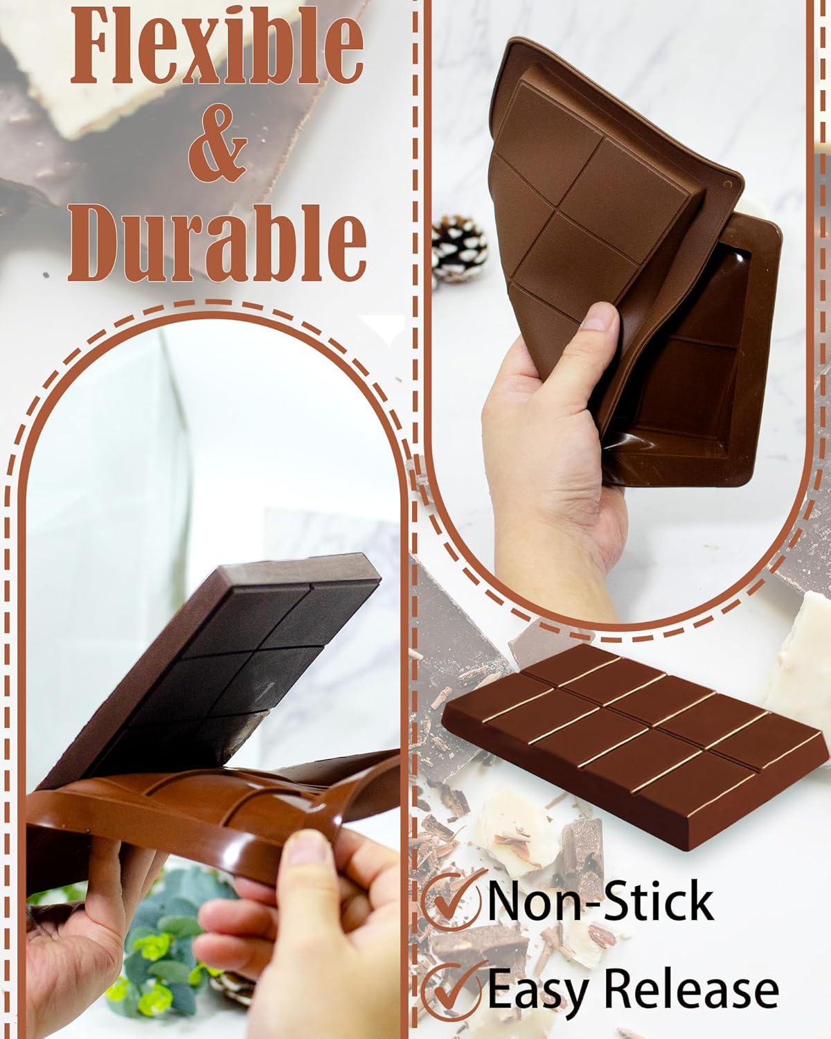 LGQUK Dubai Chocolate Bar Mold Silicone Chocolate Bar Molds, Deep Rectangular, 2 Pack, Large Size for Stuffed Bars (2PCS Deep Size)