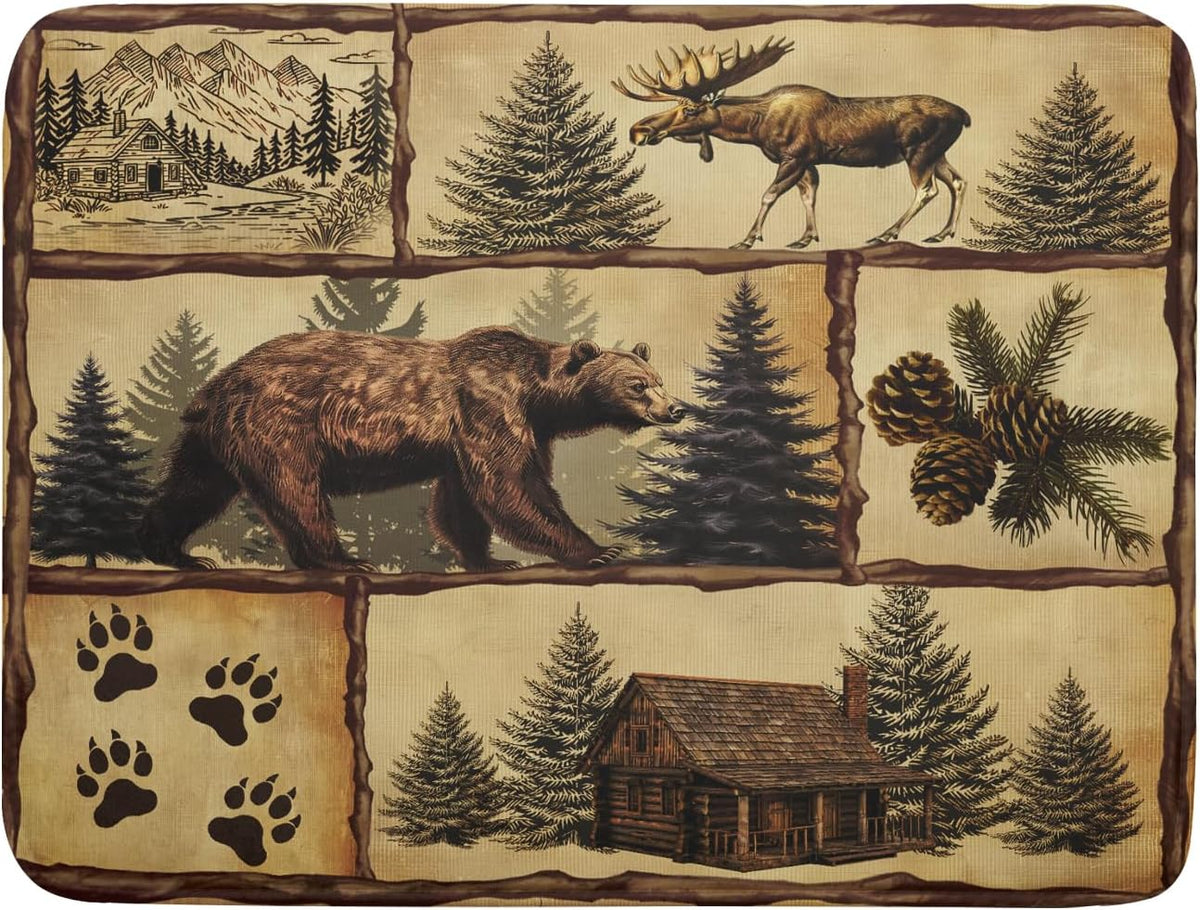 Vintage Bear Moose Dish Drying Mat 18x24 Inch Country Cabin Absorbent Dish Draining Mat Heat Resistant Drying Pad for Counter Sink Home