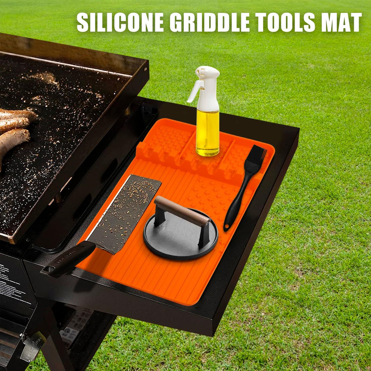 2 PCS Silicone Griddle Tools Mat for Blackstone,Grill BBQ Caddy Utensils Holder for Kitchen,Cooking & Countertop,Large Spatula Mat with Drip Pad,Griddle Accessories for Blackstone (black 2pcs)