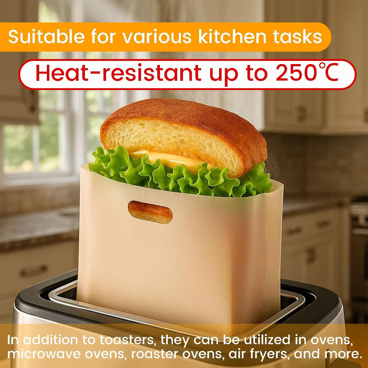 VGOODALL 6 Pack Reusable Toaster Bags, 3 Sizes Non Stick Heat Resistant Sandwich Bags Easy to Clean for Grilled Cheese Sandwiches