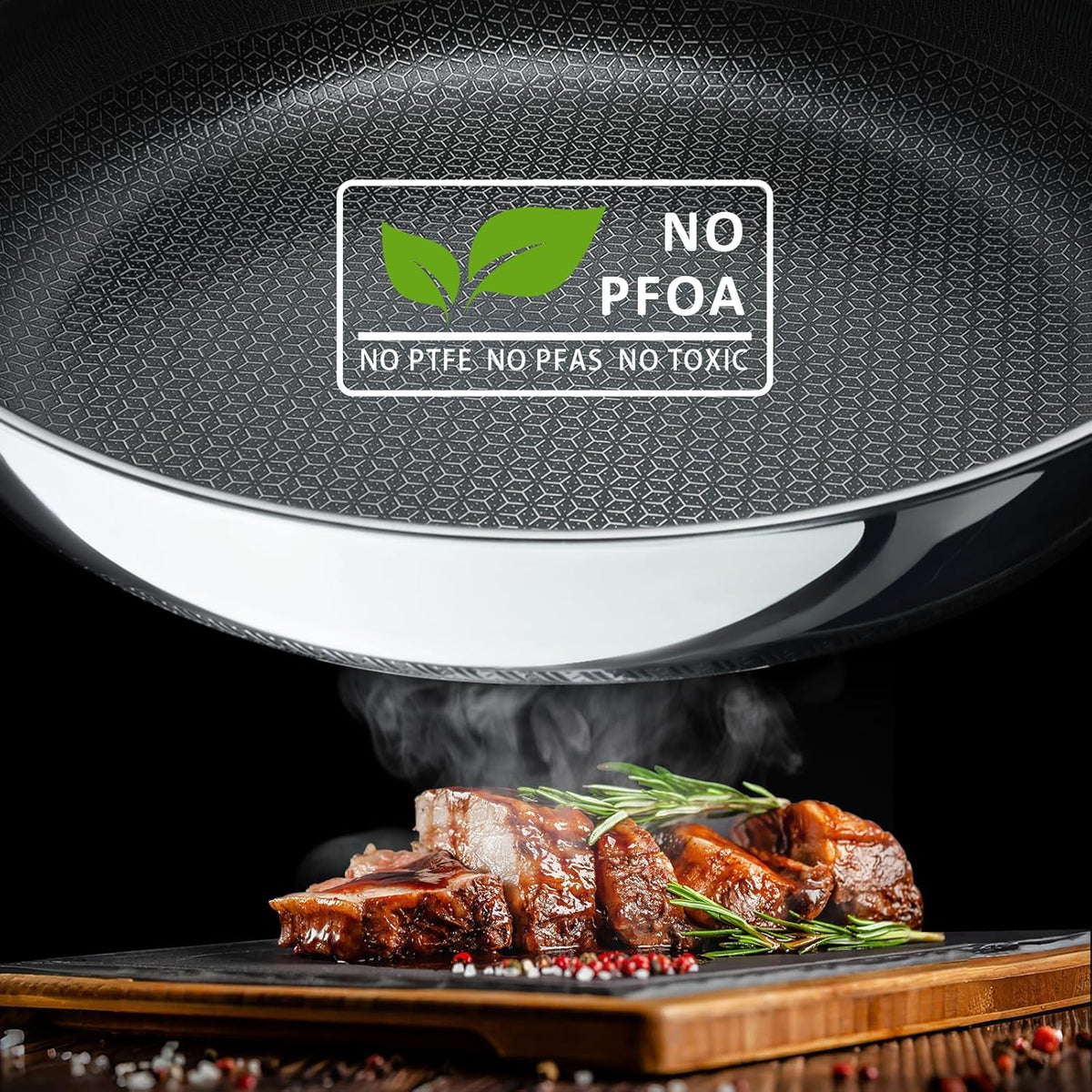 8" Non Stick Frying Pans, Hybrid Ceramic Stainless Steel Pan, Skillet with Stay-Cool Handle, Non Toxic, PFAS PFOA PTFE Free, Dishwasher & Oven Safe, Induction, Compatible with All Cooktops