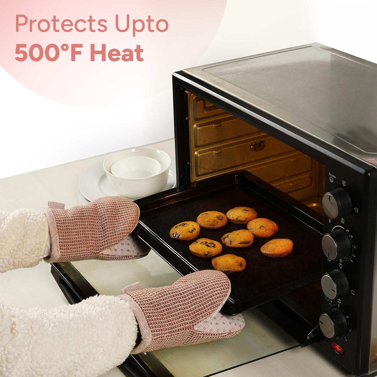 Casa Platino Cute Oven Mitts & Pot Holders, 4-Piece – Oven Mitts Heat Resistant for Grilling & Baking, Pot Holder for Hot Cookware & Microwave – Withstands Up to 500°F, Non-Slip – Canyon Rose