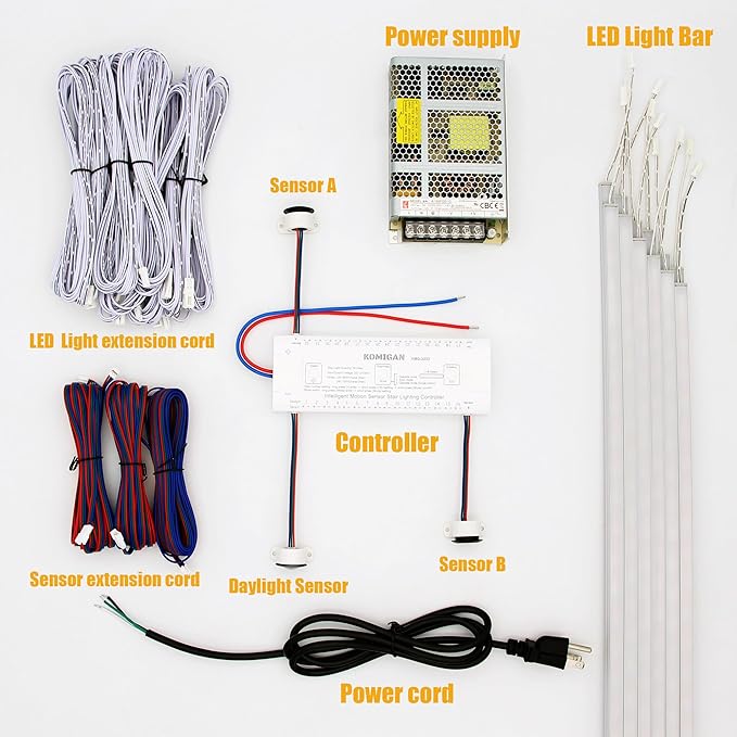 Motion-Activated Cascading Effect LED Stair Lighting Kit KMG-3233, 23.6" Aluminum Light Bar for Indoor Staircases (Warm White 3000K, 14 Stairs)