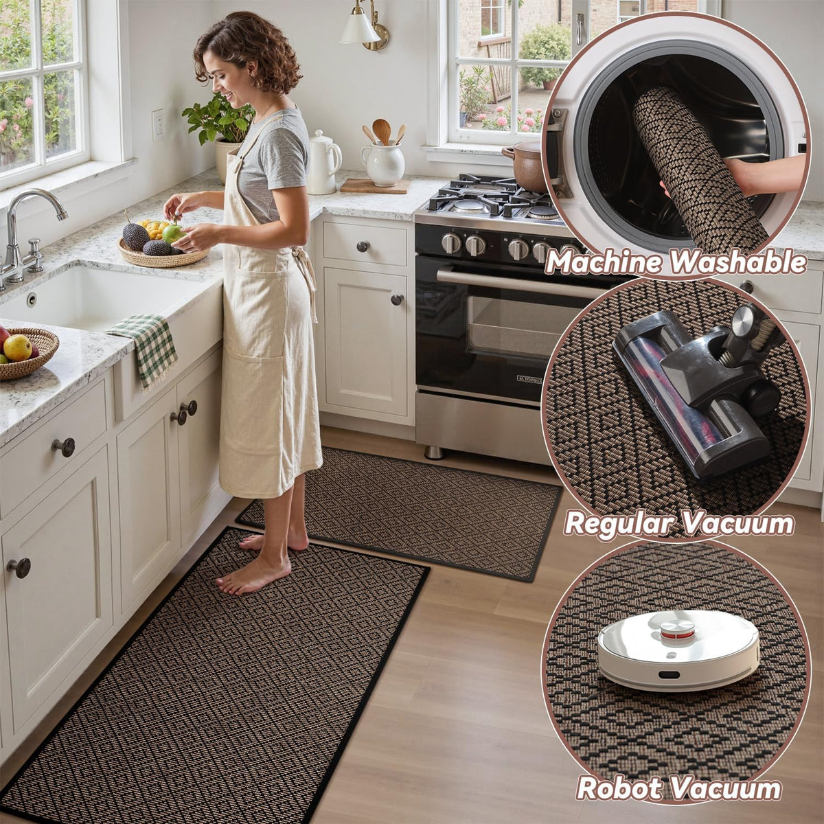 PADOOR Kitchen Runner, Rubber Backed Kitchen Runner Rugs Non Skid Washable, Super Absorbent Kitchen Mats for Floor Front of Sink, 20"x70" Black