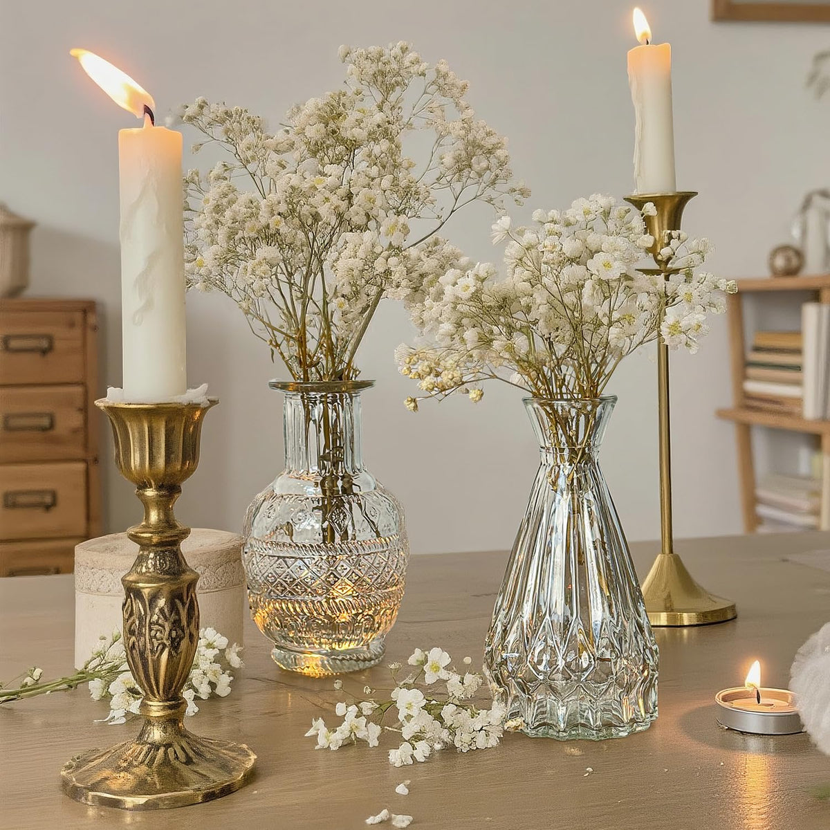 Glass Bud Vase Set of 10 Pcs Small Minimalist Vases for Flowers, Vintage Rustic Home Decor for Table Centerpiece Wedding Party, Modern Clear Aromatherapy Bottle for Living Room Bedroom