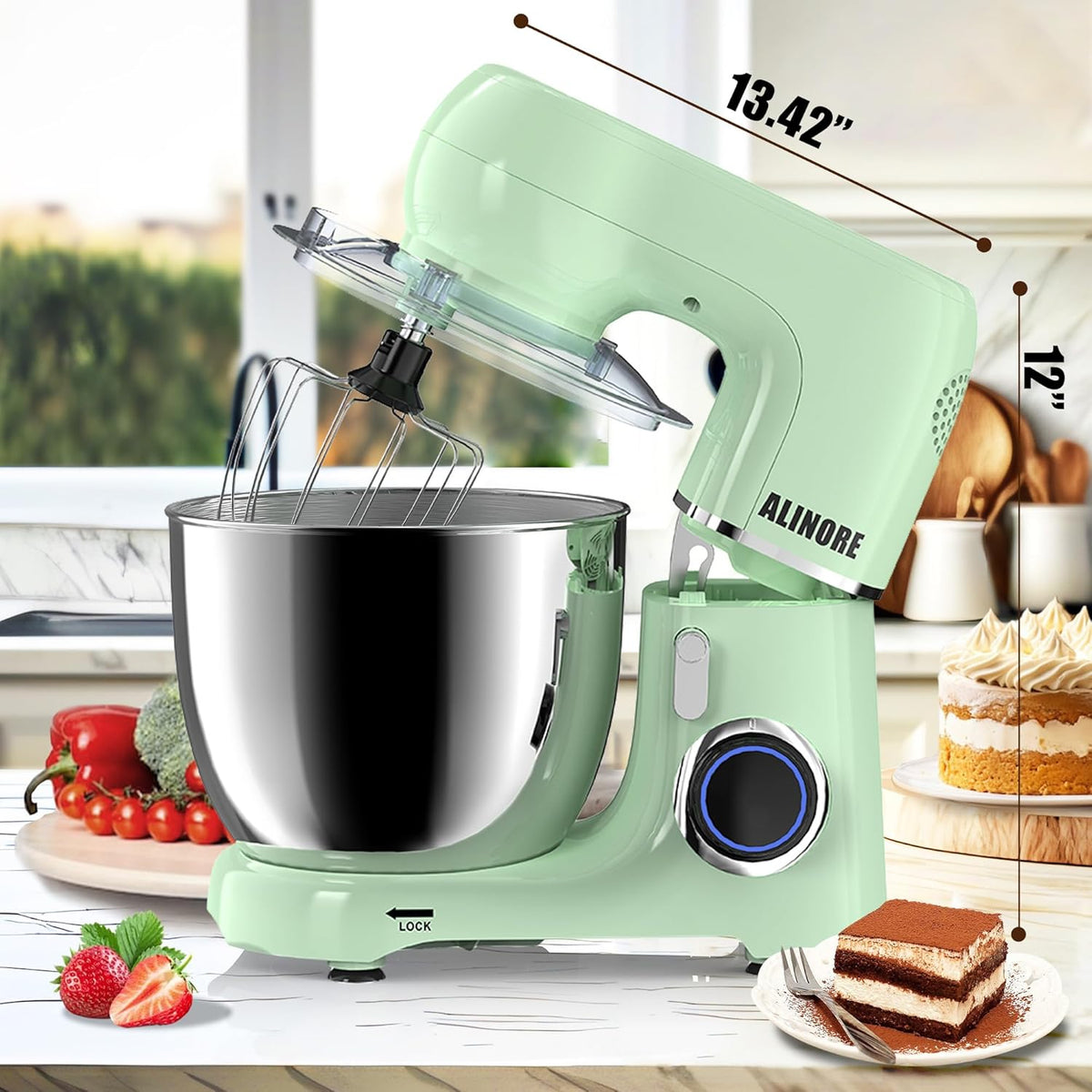 Stand Mixer, 6.5QT 660W 10-Speed Tilt-Head Electric Kitchen Stand Mixer, Food Mixer with Dishwasher-Safe Dough Hook, Egg Whisk, Flat Beater for Baking, Cake and Most Home Cooks (Green)
