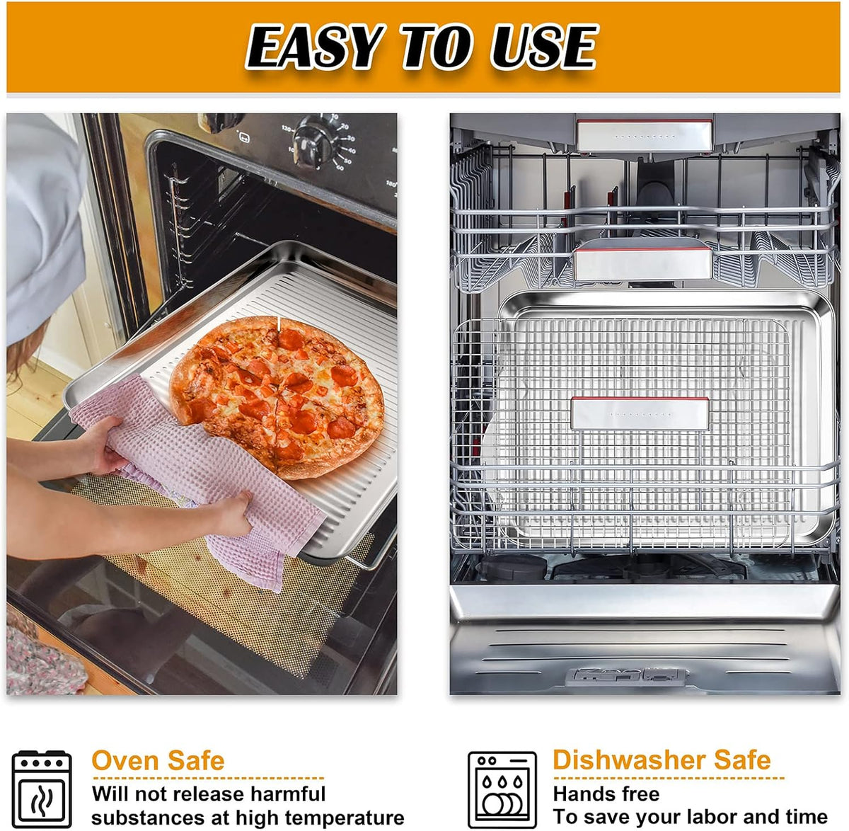 P&P CHEF Baking Oven Pan with Wire Rack, Stainless Steel Baking Oven Sheet Tray, Bacon Pan and Cooling Rack for Cooking Roasting Cookie, Dishwasher Safe & Easy Clean, 17.5 x 13 x 1 Inch