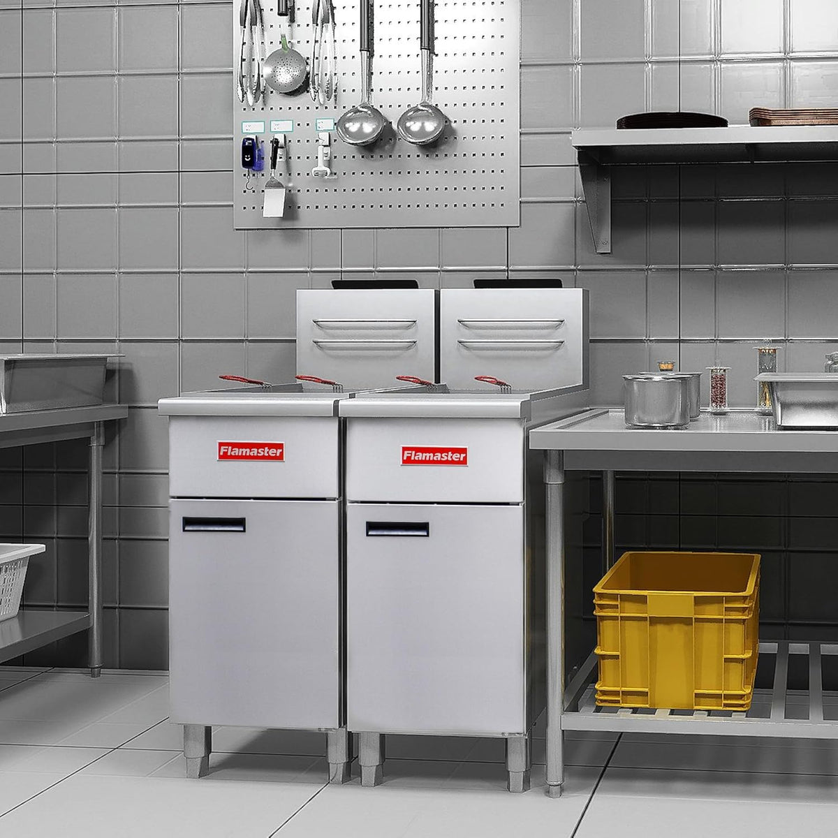 Commercial Open Pot Fryer with 2 Baskets, 100000 BTU 40-50 Lbs Oil Capacity Natural Gas Fryer, Only Commercial Use Stainless Steel Deep Fryer for Restaurants, Food Trucks-Floor Standing