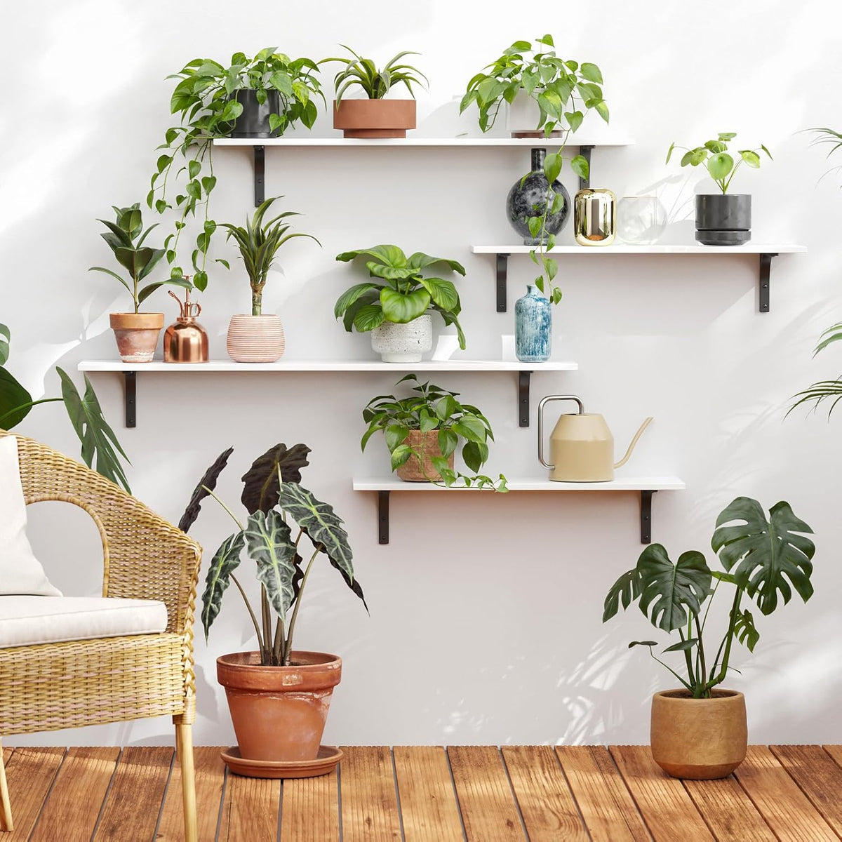 DINZI LVJ Long Wall Shelves, 47.3Inch Wall Mounted Shelves Set of 2, Extra Large Wall Storage Ledges with Sturdy Metal Brackets for Living Room, Bathroom, Bedroom, Kitchen, White