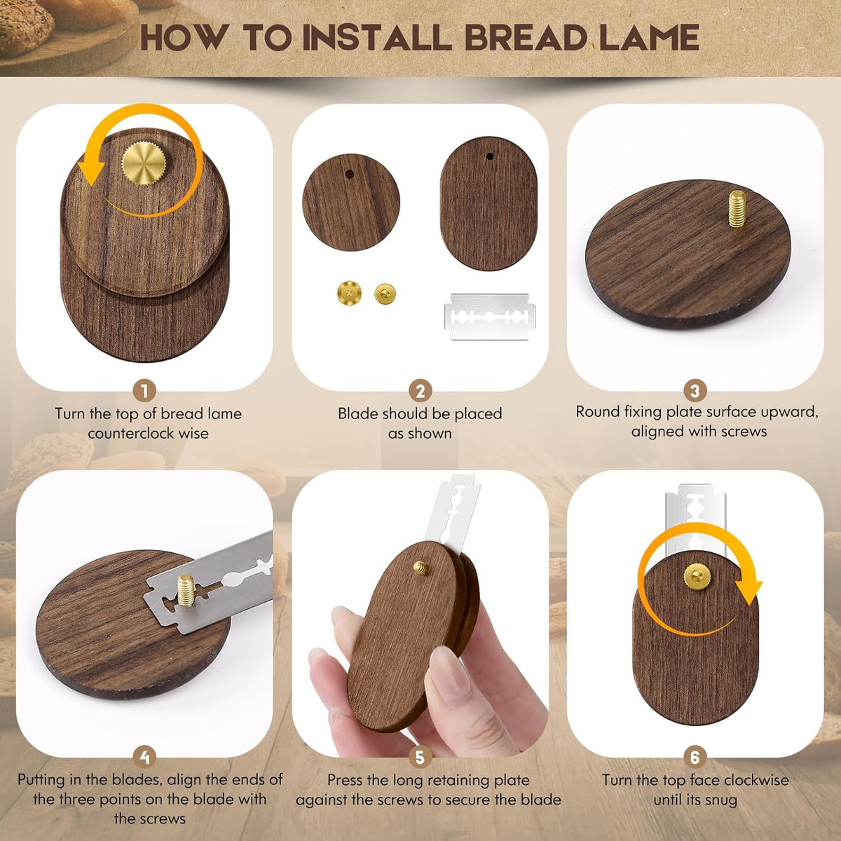 Upgraded UFO Bread Lame Dough Scoring Tool,Sourdough Scoring Tool,Black Walnut Bread Lame Cutter Scoring Knife for Bread Baking Includes 5 Replaceable Razor Blades for Bread Baking