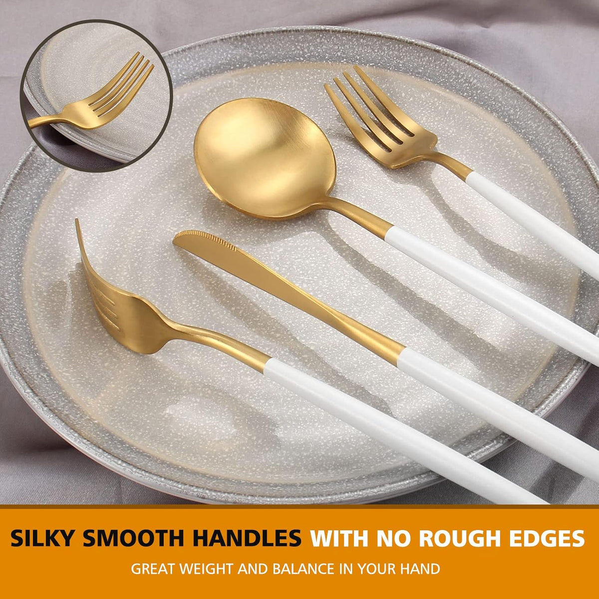 Matte White Gold Silverware Set, Oliviola 20-Piece Stainless Steel Flatware Cutlery Set Service for 4, Satin Finish Kitchen Utensil Set, Dishwasher Safe