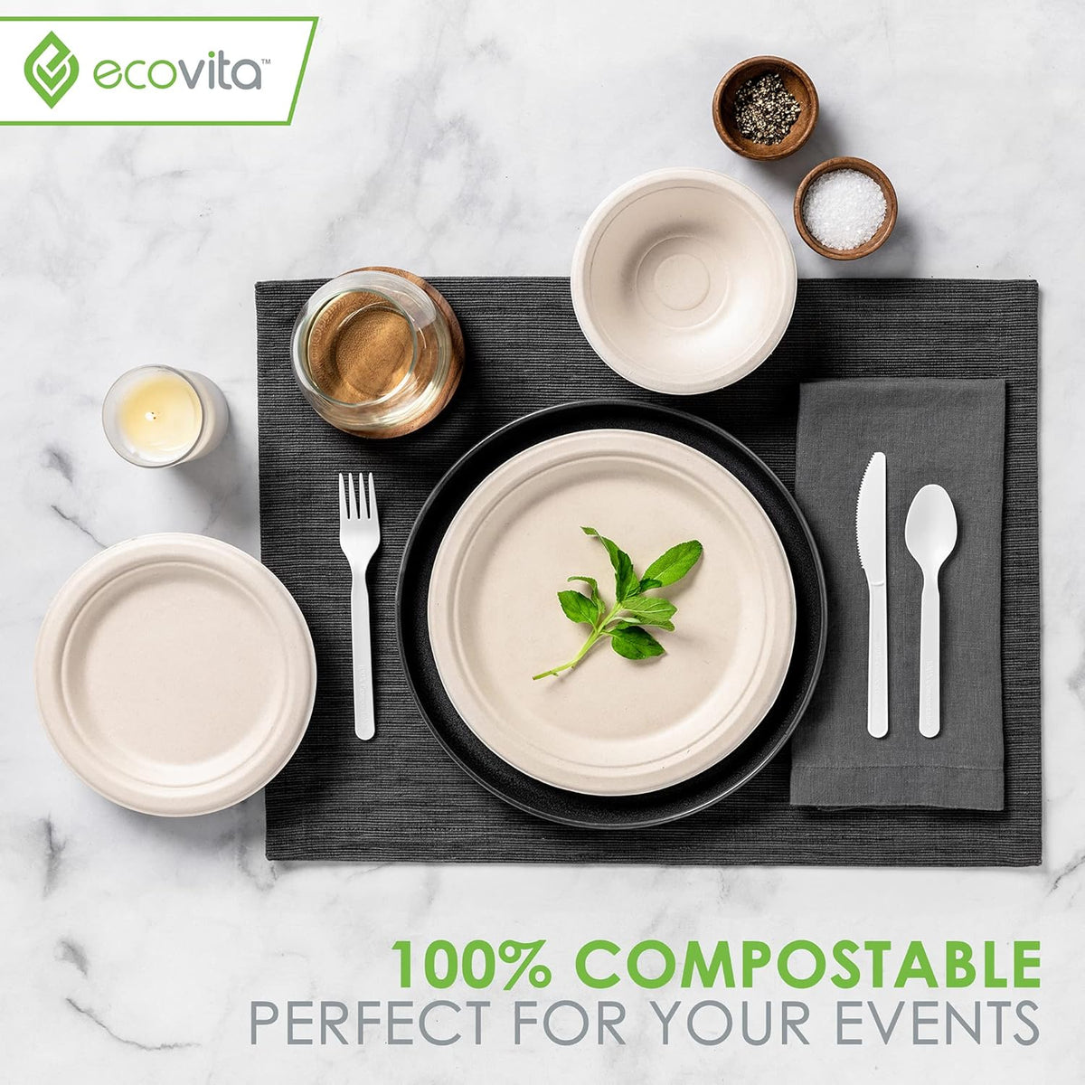 100% Compostable Paper Plates [9 in.] – 150 Disposable Plates Eco Friendly Sturdy Tree Free Liquid and Heat Resistant Alternative to Plastic or Paper Plates