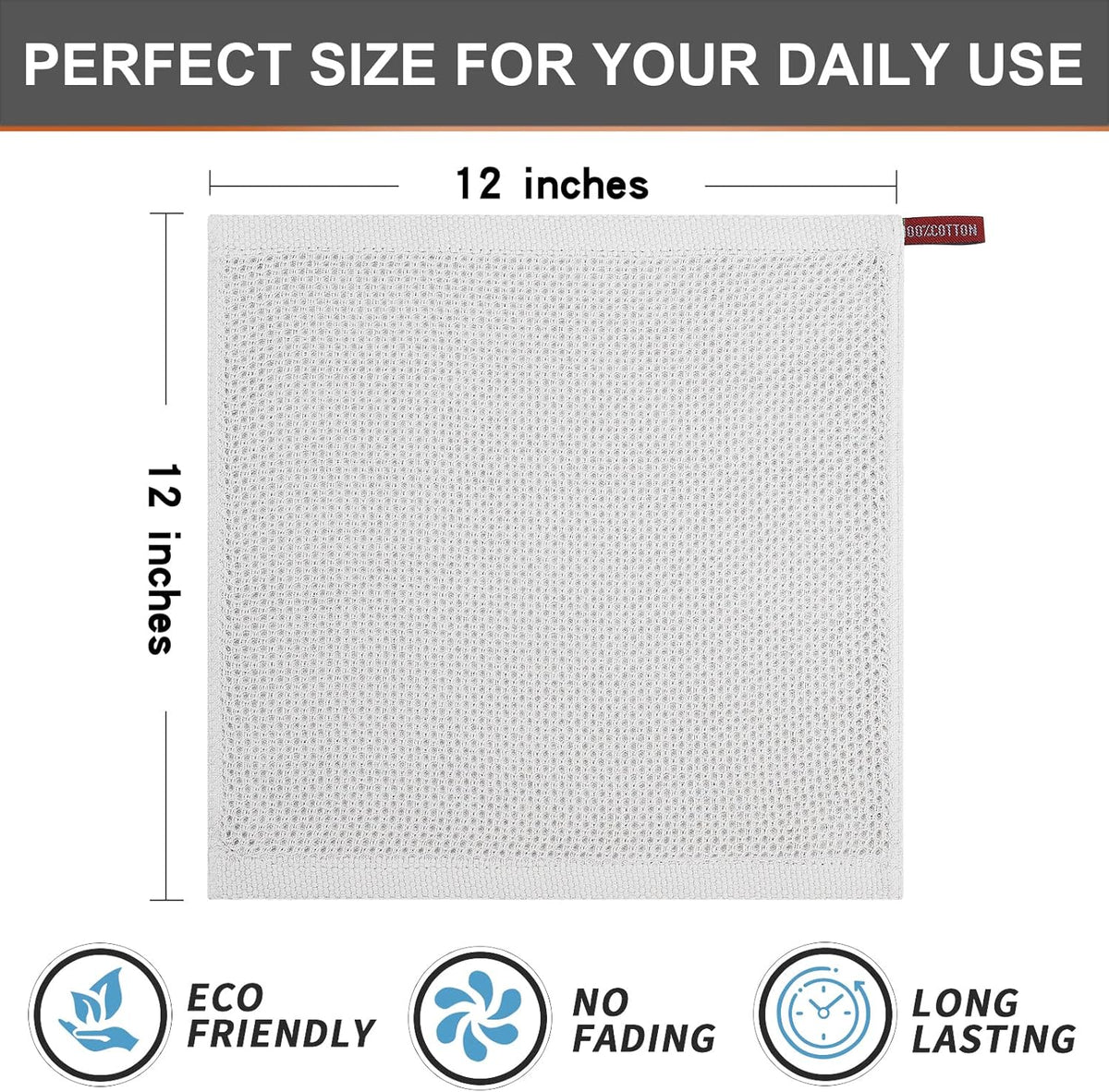 Kitinjoy 100% Cotton Kitchen Dish Cloths, 6 Pack Waffle Weave Ultra Soft Absorbent Dish Towels for Drying Dishes Quick Drying Kitchen Towels Dish Rags, 12 X 12 Inches, Light Grey