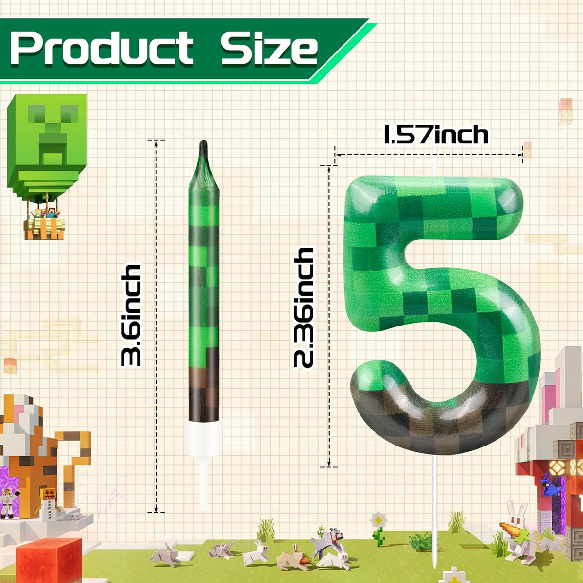 13 Pcs Dynamite Candles 12 TNT Themed Birthday Cake Candles and Number 5 Candle Cake Topper for Pixel Theme Birthday Party Anniversary Party Dynamite Theme Party Video Game Party Supplies (Number 5)