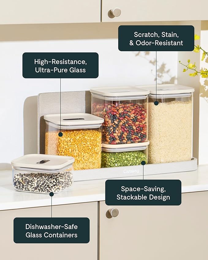 Caraway 4qt Glass Airtight Food Storage Container with Lid – Non-Toxic, BPA-Free Kitchen Storage Container – Stackable, Space-Saving Airtight Container for Dry Goods and More - Sage