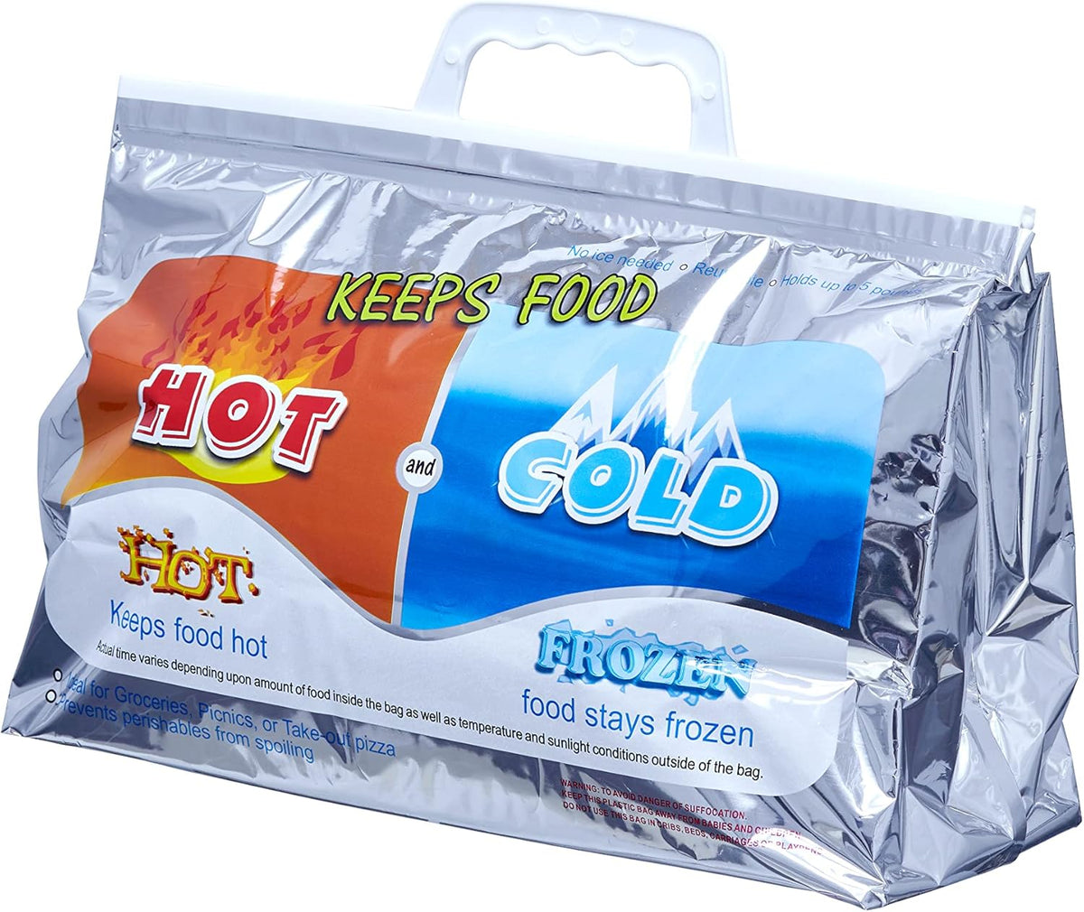 Superio Hot and Cold Insulated Bags for Food Delivery, Grocery Shopping Bags, Food Storage for Hot and Frozen Food for Travel, Disposable Cooler Bag, Reinforced Thermal Lunch Bag (1, 13"x5.5"x8.5")