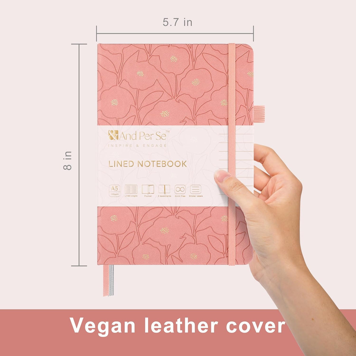 &And Per Se Lined Journal Notebook for Women&Men with Pattern, 160 Pages 100GSM Thick Paper, A5 Hardcover Journals for Writing(1 Pack, Peach Pink)