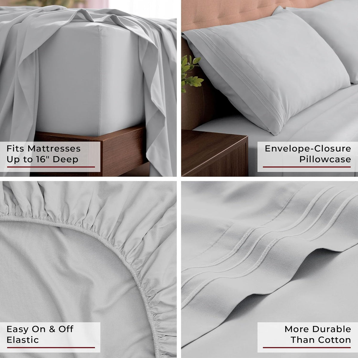 Mellanni King Sheets Set - 4 PC Iconic Collection Bedding - Hotel Luxury, Extra Soft, Cooling Bed Sheets - Wrinkle, Fade, Stain Resistant (King, Light Gray)