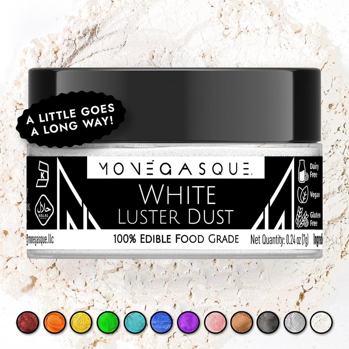 MONÉGASQUE White Edible Glitter for Drinks 7g – Halloween Edible Glitter for Cakes & Cocktails - White Luster Dust for Cocktail, Cake, Strawberries - Food & Drink Shimmer - Cake Decorations Spray